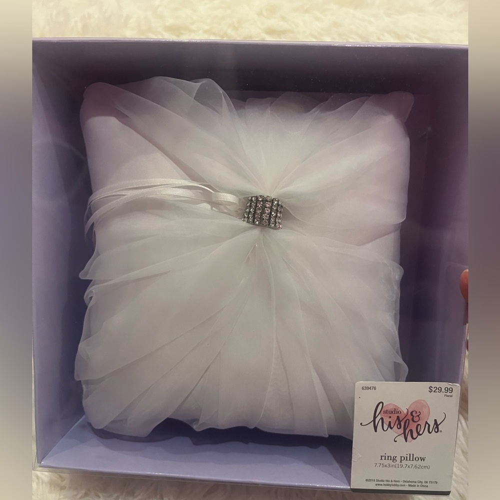 White Tulle Ring Bearer Pillow Studio his & hers